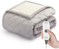 Sunbeam Dove Grey Quilted Velvet Reverse Sherpa Electric Heated Throw