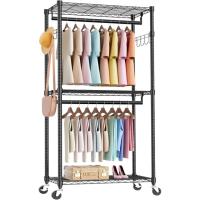 Sweetcrispy Heavy Duty Rolling Clothes 3-Tier Rack