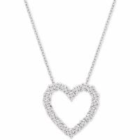 18in Macys Womens Diamond Heart Pendant Sterling Silver Necklace