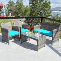 Costway Patio Rattan Conversation Glass Table Top Cushioned Sofa