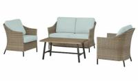 Park Pointe Wicker Patio Conversation Set with Seabreeze Cushions