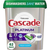 Cascade Platinum + Oxi Dishwasher ActionPacs Pods 62 Pack