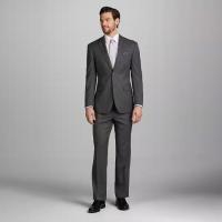 Jos A Bank Mens Tailored Fit Herringbone Grey 2-Piece Suit