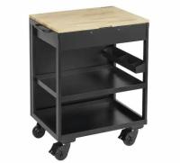 Husky Wide Utility Cart with Wooden Top in Black