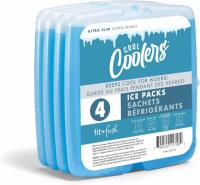 Cool Coolers Slim Ice Packs for Lunch Boxes or Coolers 4 Pack