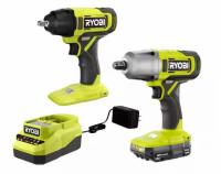Ryobi One+ 18v Cordless 2-Tool Combo Kit with Impact Wrench and Battery