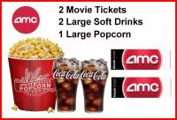 AMC Movie Theater 2 Tickets + 2 Large Drink and Large Popcorn