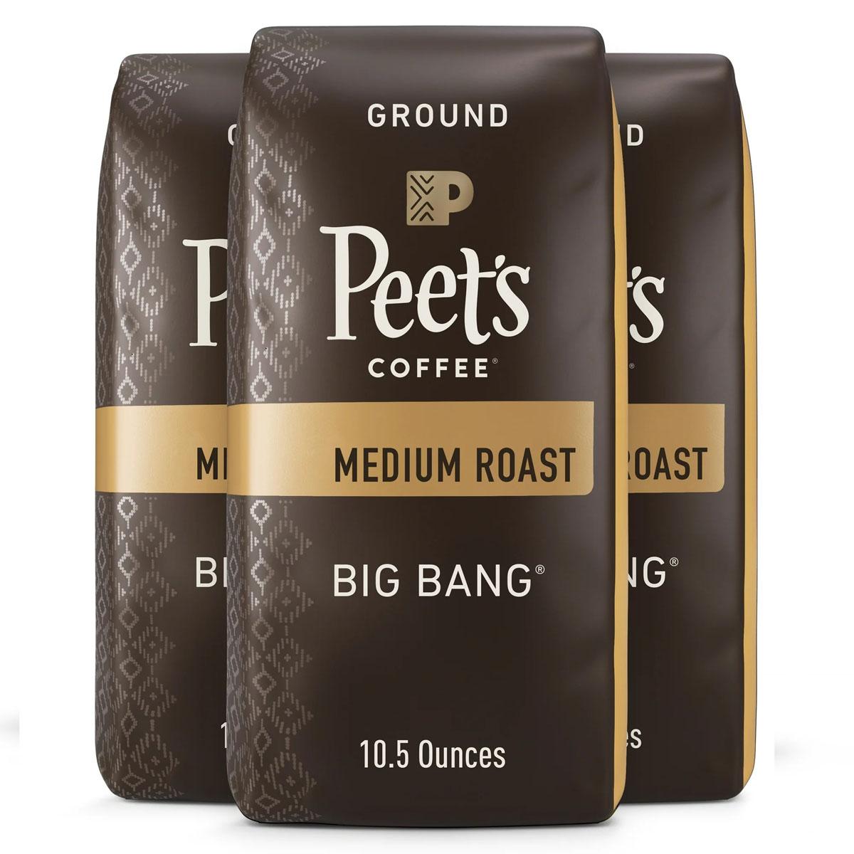 Peets Medium or Dark Roast Ground Coffee 3 Pack for $7.48