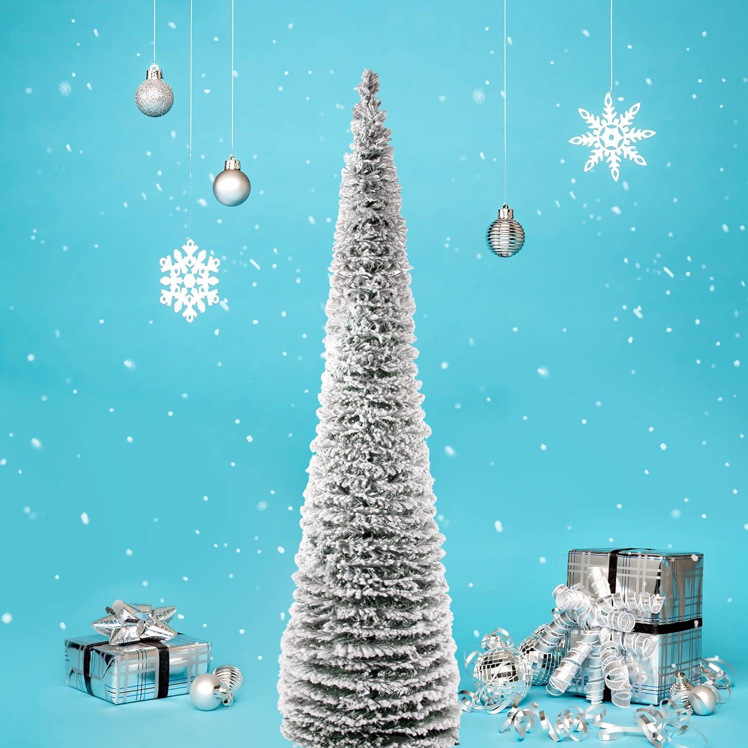 Artificial Snow Flocked Pop-Up Pencil Christmas Tree for $15.99