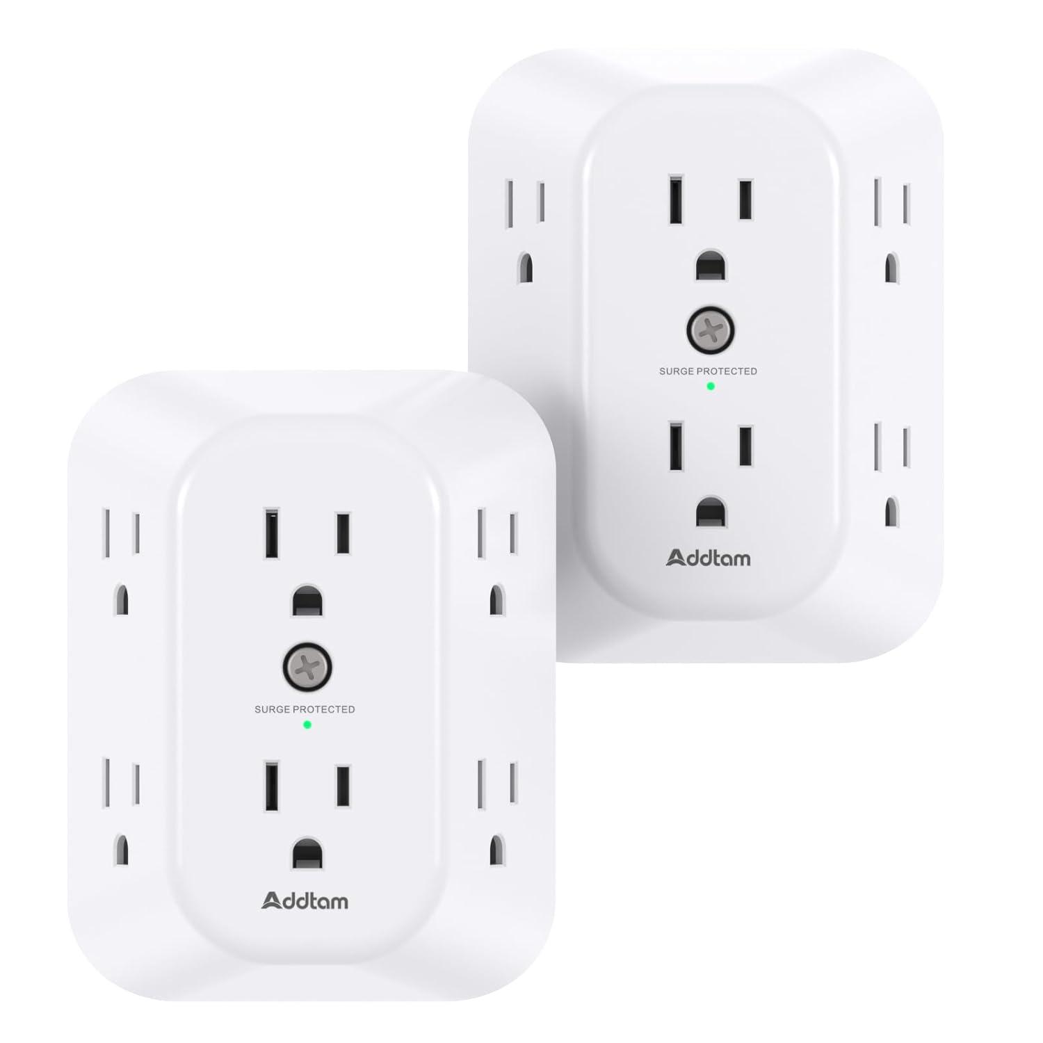 Addtam 6-Outlet 1800J Surge Protector Outlet 2 Pack for $12.79