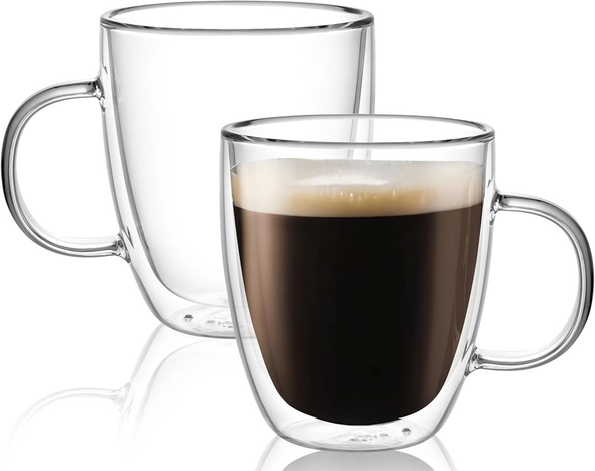 Large Double Wall Glass Coffee Mug 2 Set for $14.49