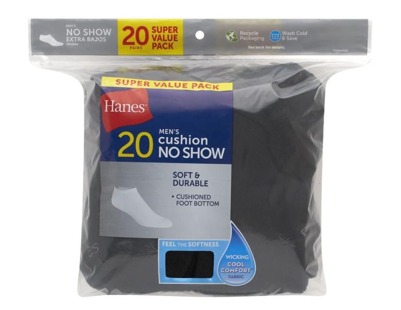 Hanes Moisture-Wicking No-Show Socks 20 Pack for $6