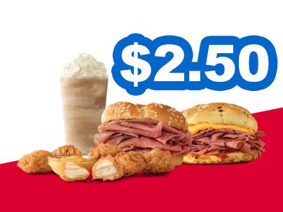 Arbys Roast Beef or Beef n Cheddar for $2.50