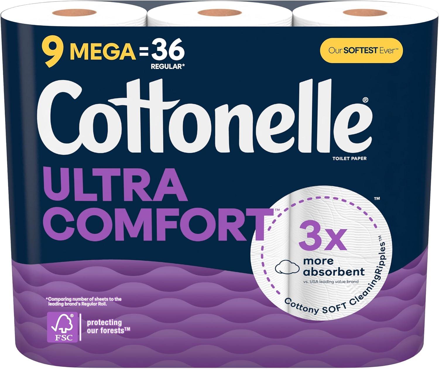 Cottonelle Toilet Paper Ultra Comfort Family Mega Rolls 9 Pack for $5.50