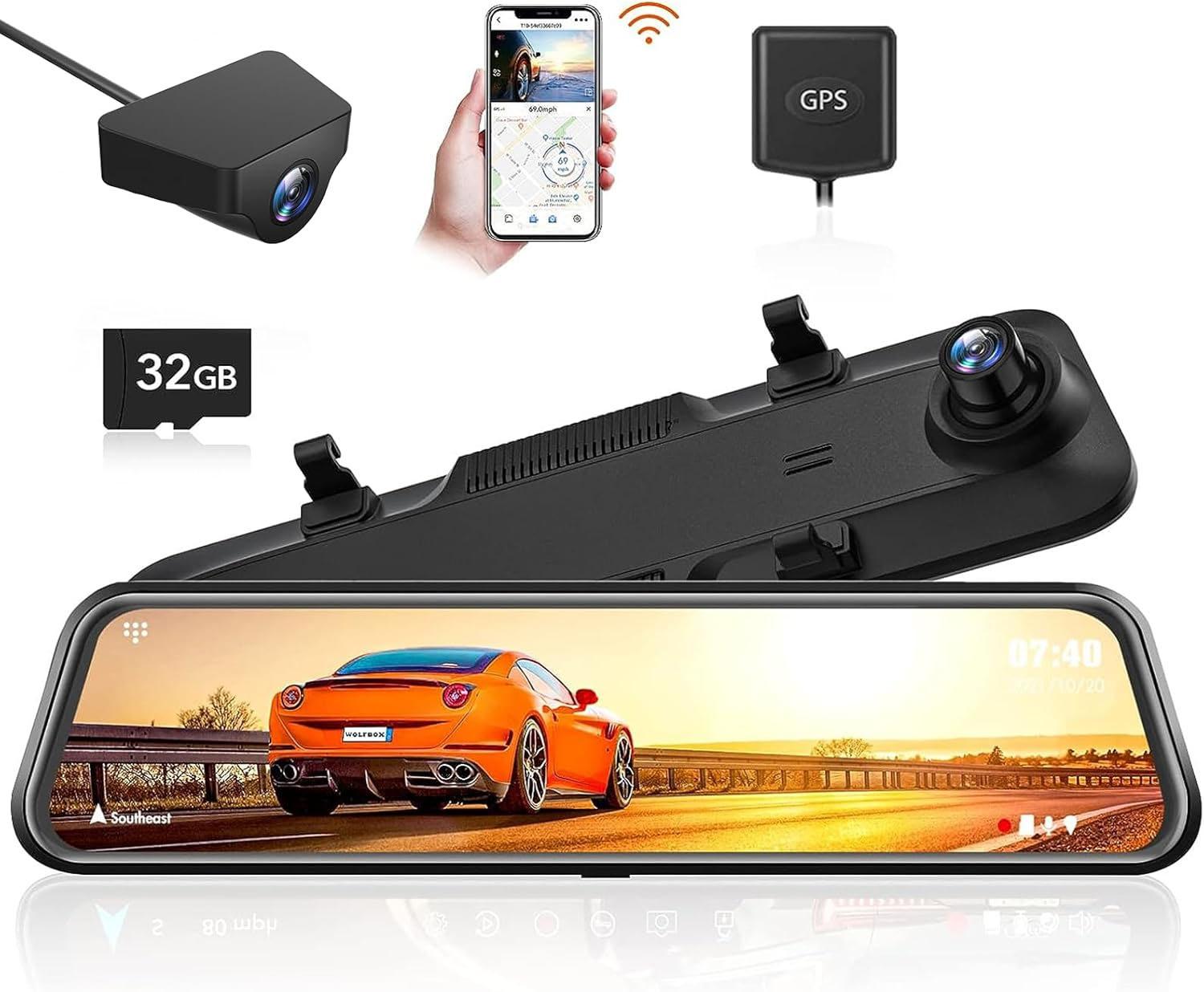 Wolfbox G840H 12in Mirror Dash Cam with Rear Camera for $89.99 Shipped