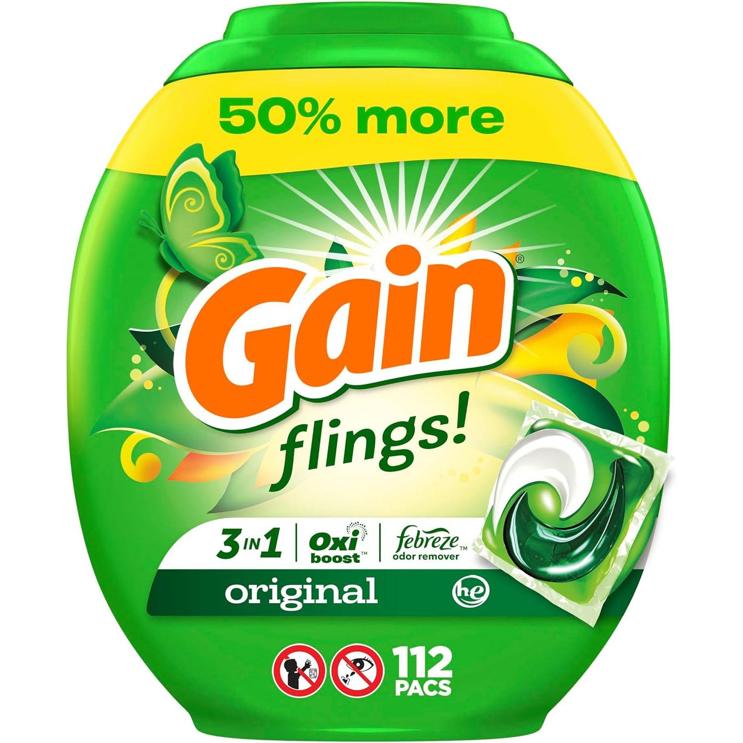 Gain Flings Laundry Detergent Pacs 112 Pack for $16.97