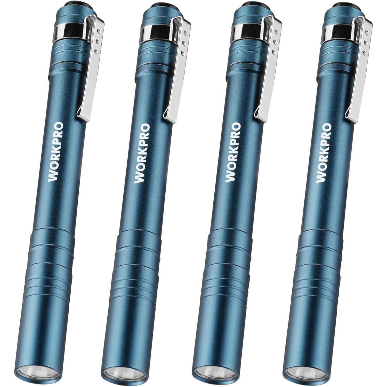 Workpro LED Pen Light Flashlights 4 Pack for $7.99