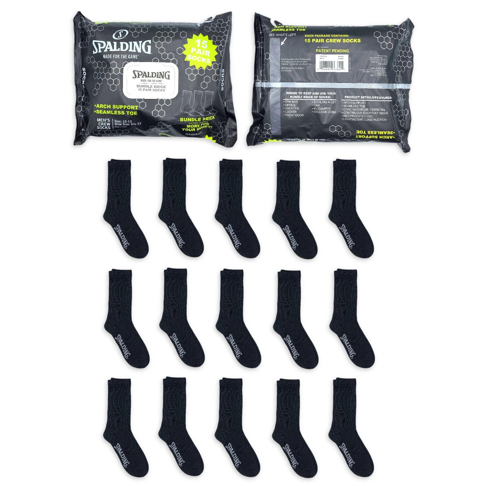 Spalding Mens Black Crew Socks 15 Pack for $5