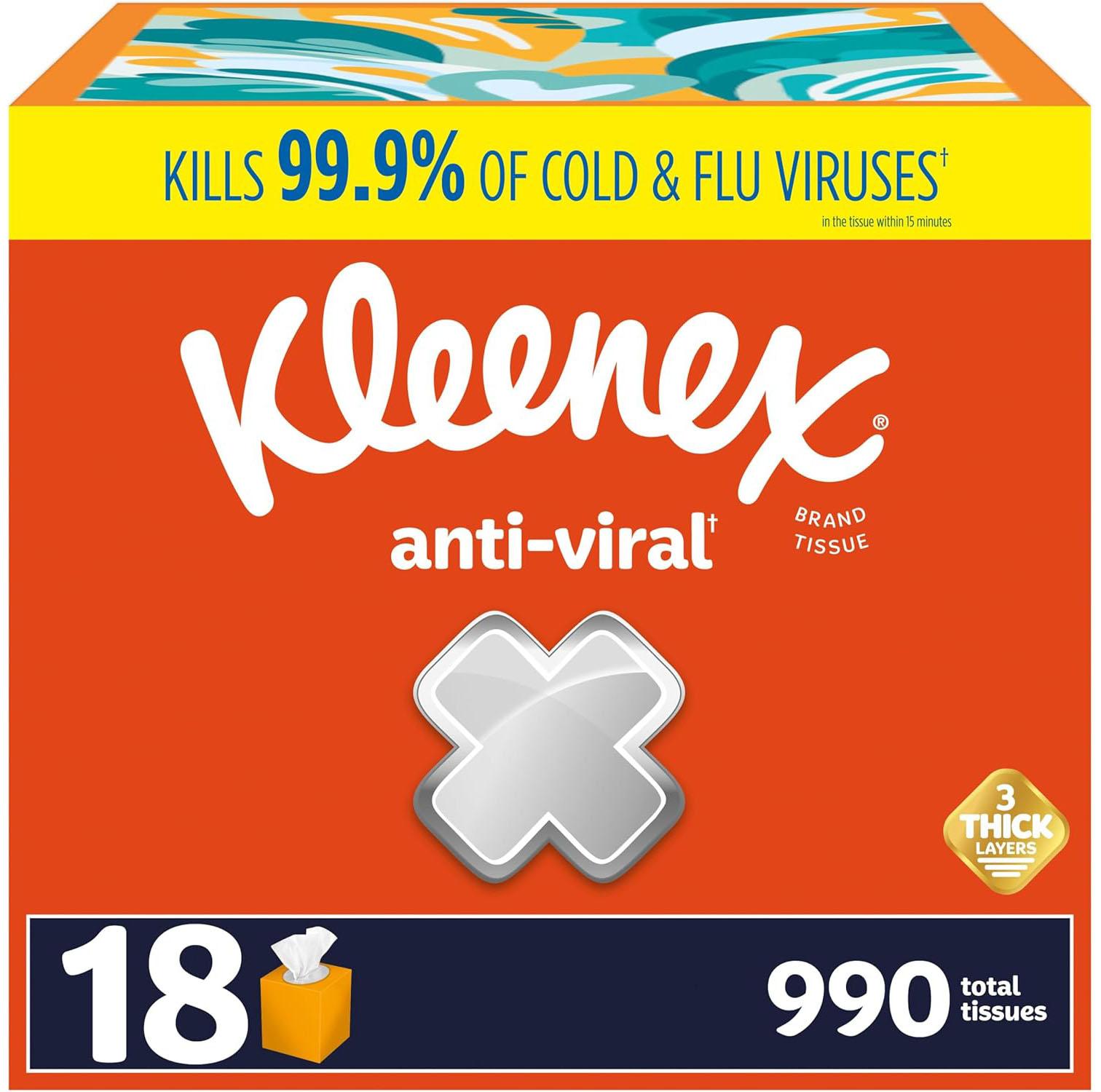 Kleenex Anti-Viral Facial Tissues 18 Pack for $15.89