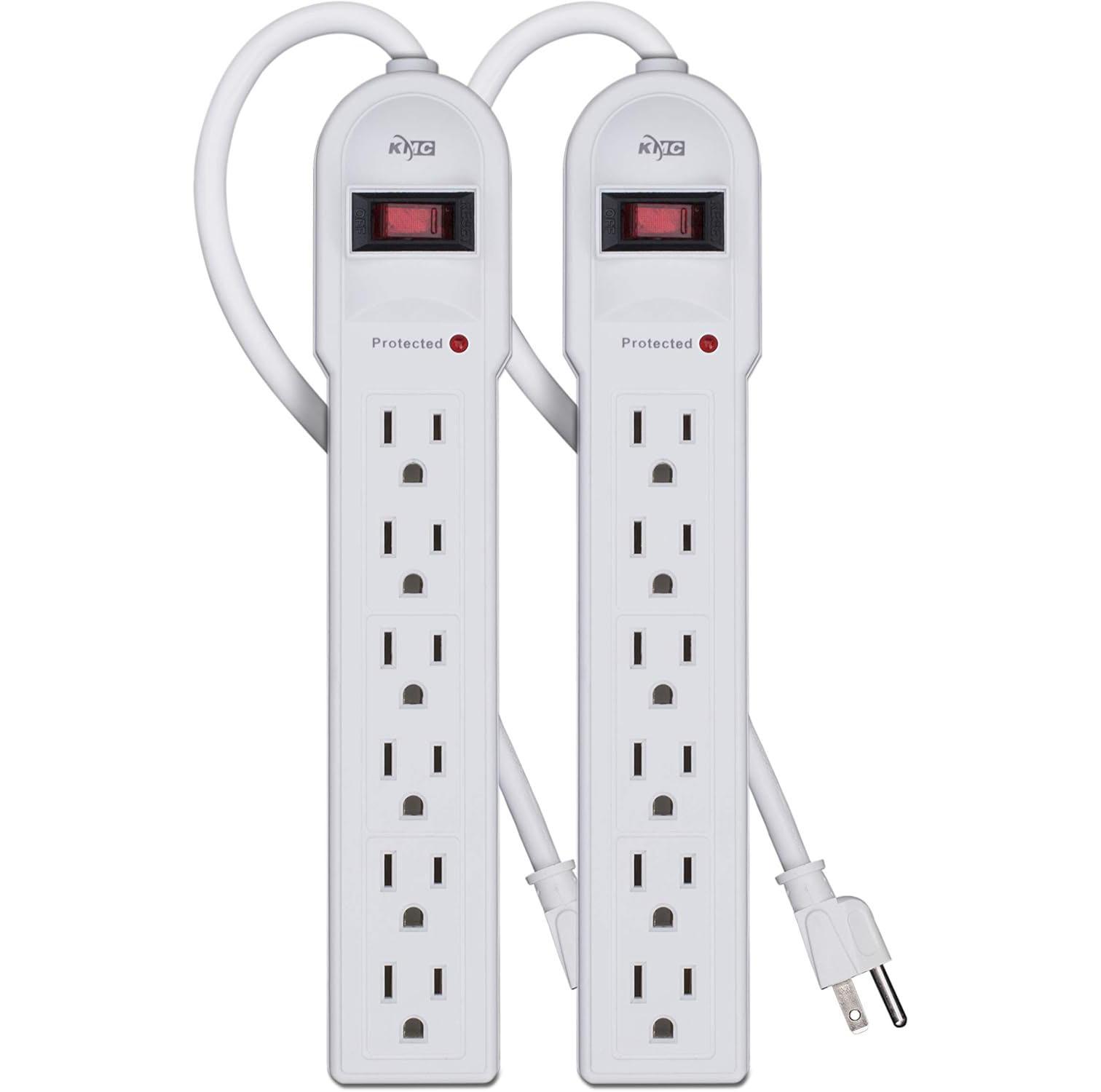 KMC 6-Outlet Surge Protector Power Strip 2-Pack for $7.20