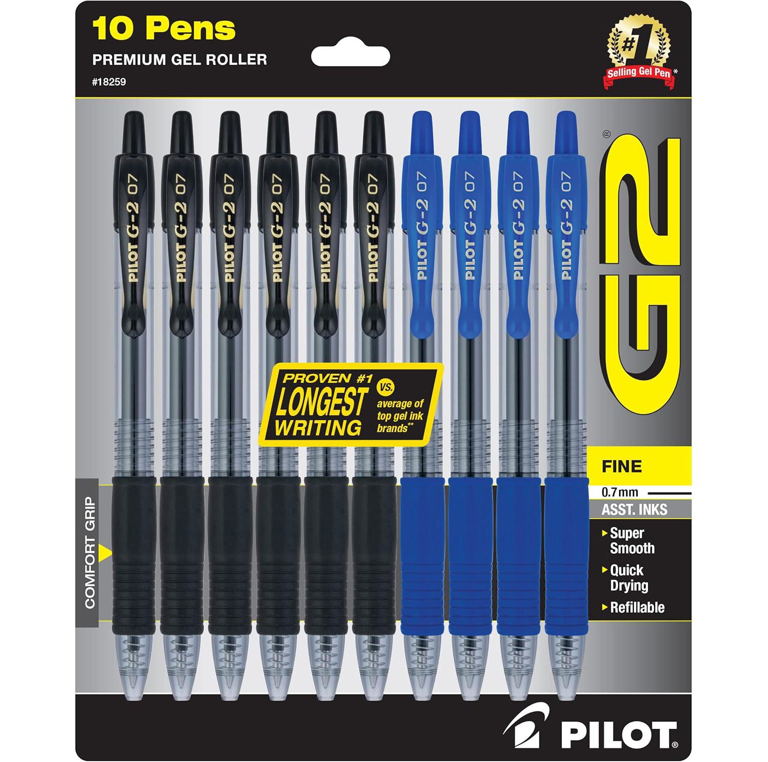 Pilot G2 Premium Refillable Retractable Rolling Ball Gel Pens 10 Pack for $5.97