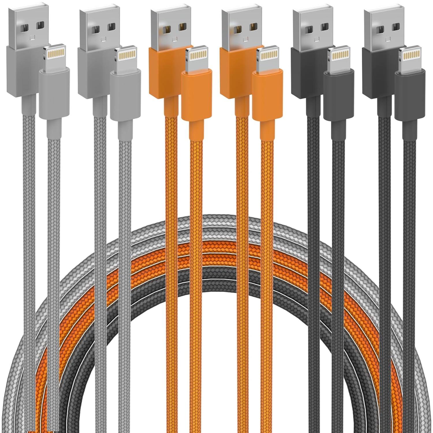 Apple MFi Certified USB to Lightning Braided Cables 6 Pack for $3.49