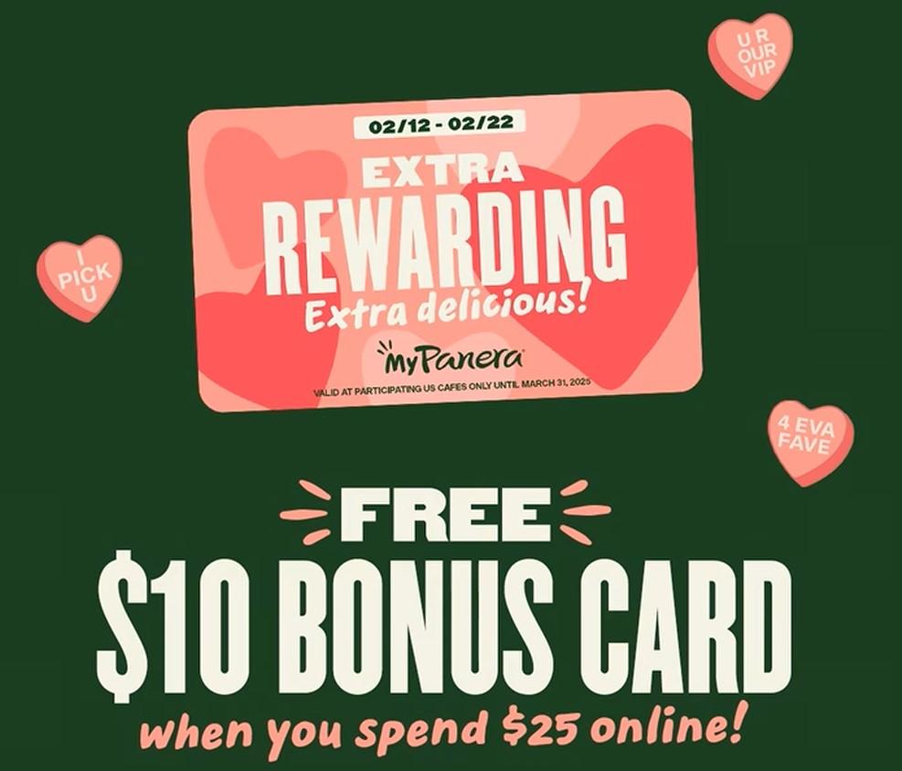 Free Panera Bread $10 Bonus Card When You Spend $25