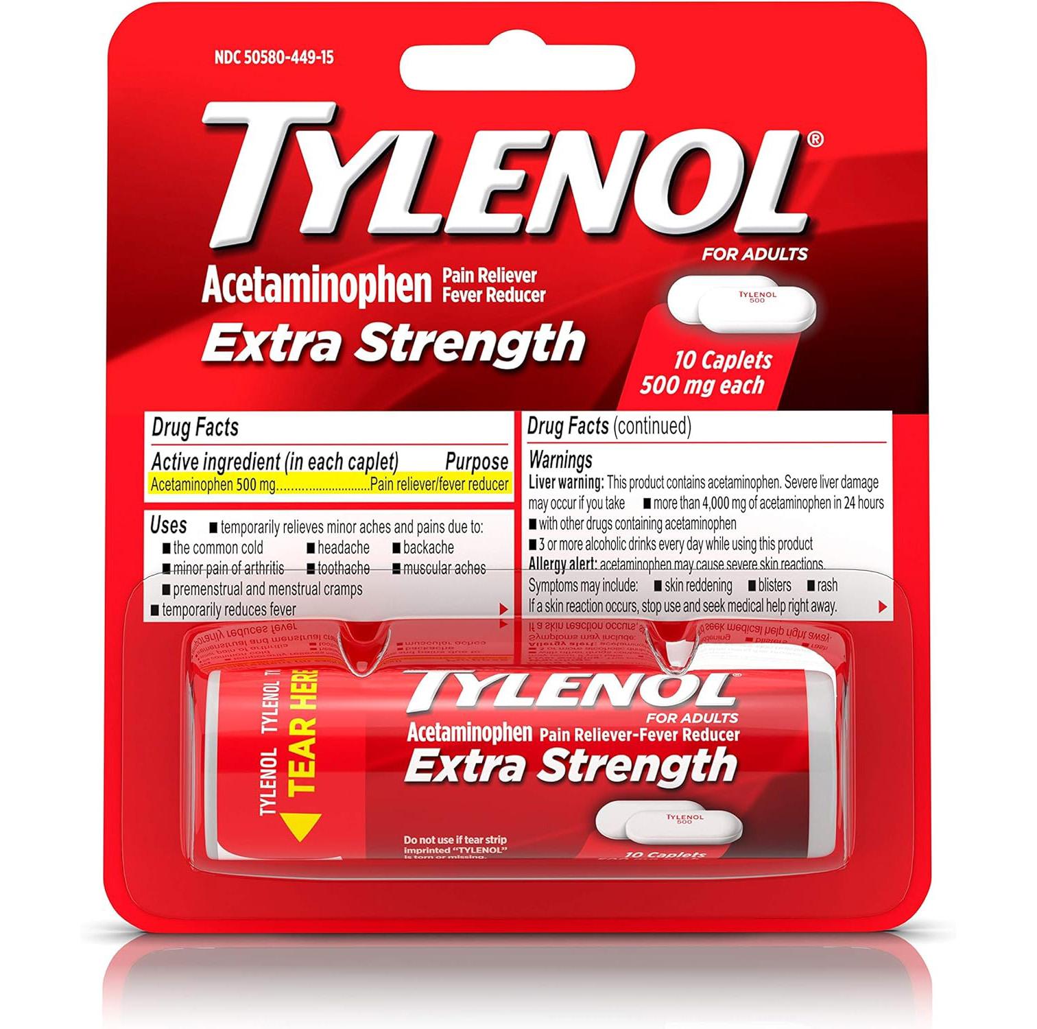 Tylenol Extra Strength 500mg Acetaminophen Pain Reliever for $1.50