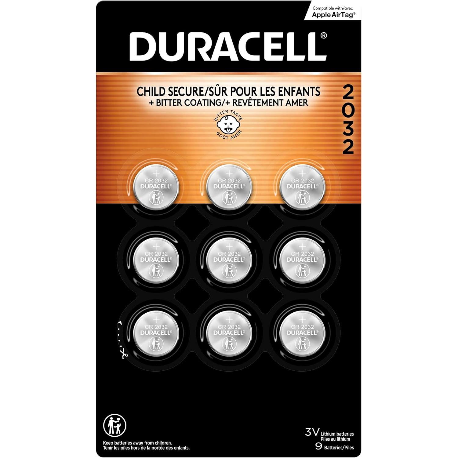 Apple Airtag Duracell CR2032 Lithium Battery 9 Pack for $9.18