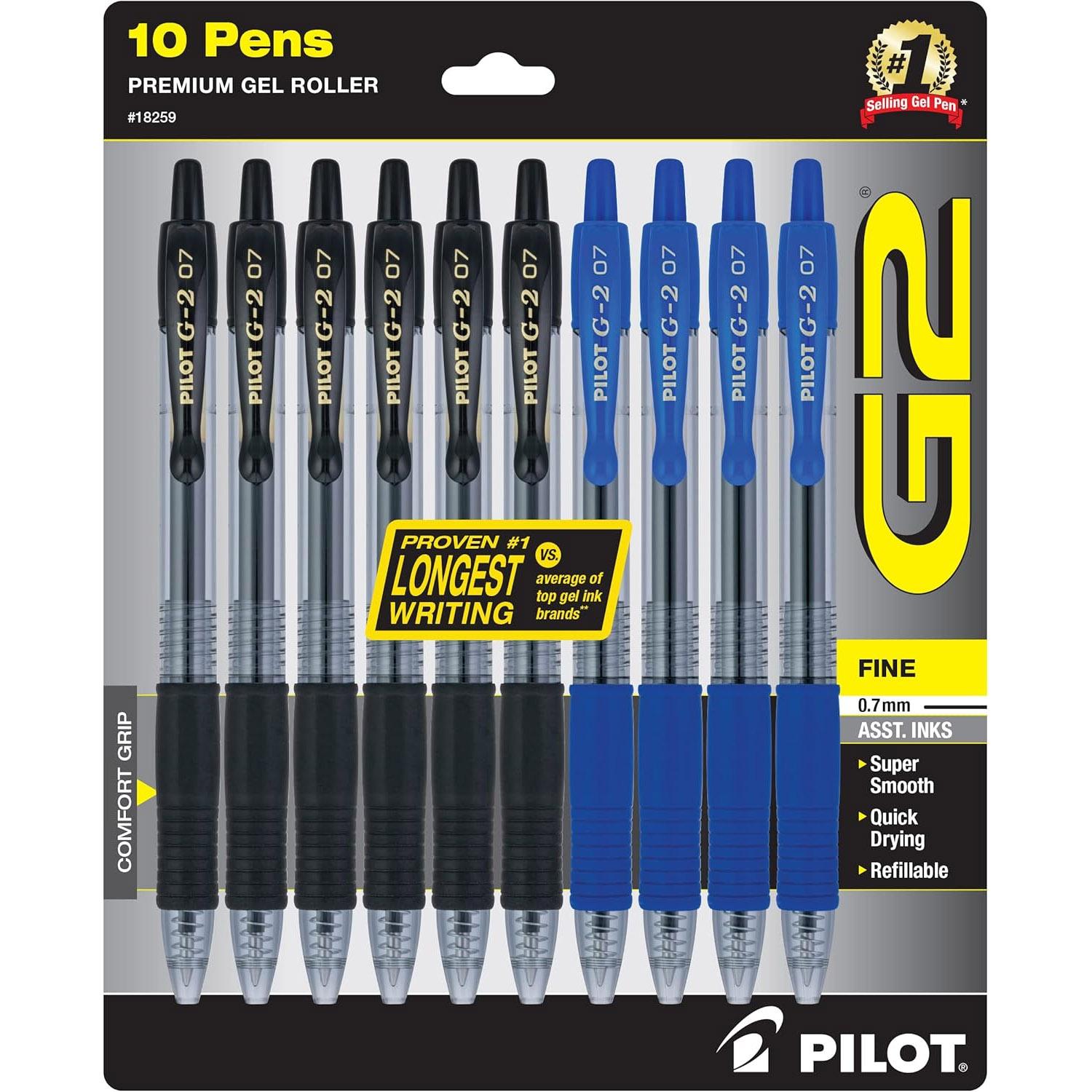 Pilot G2 Premium Refillable 0.7mm Rolling Ball Gel Pens 10 Pack for $6.77