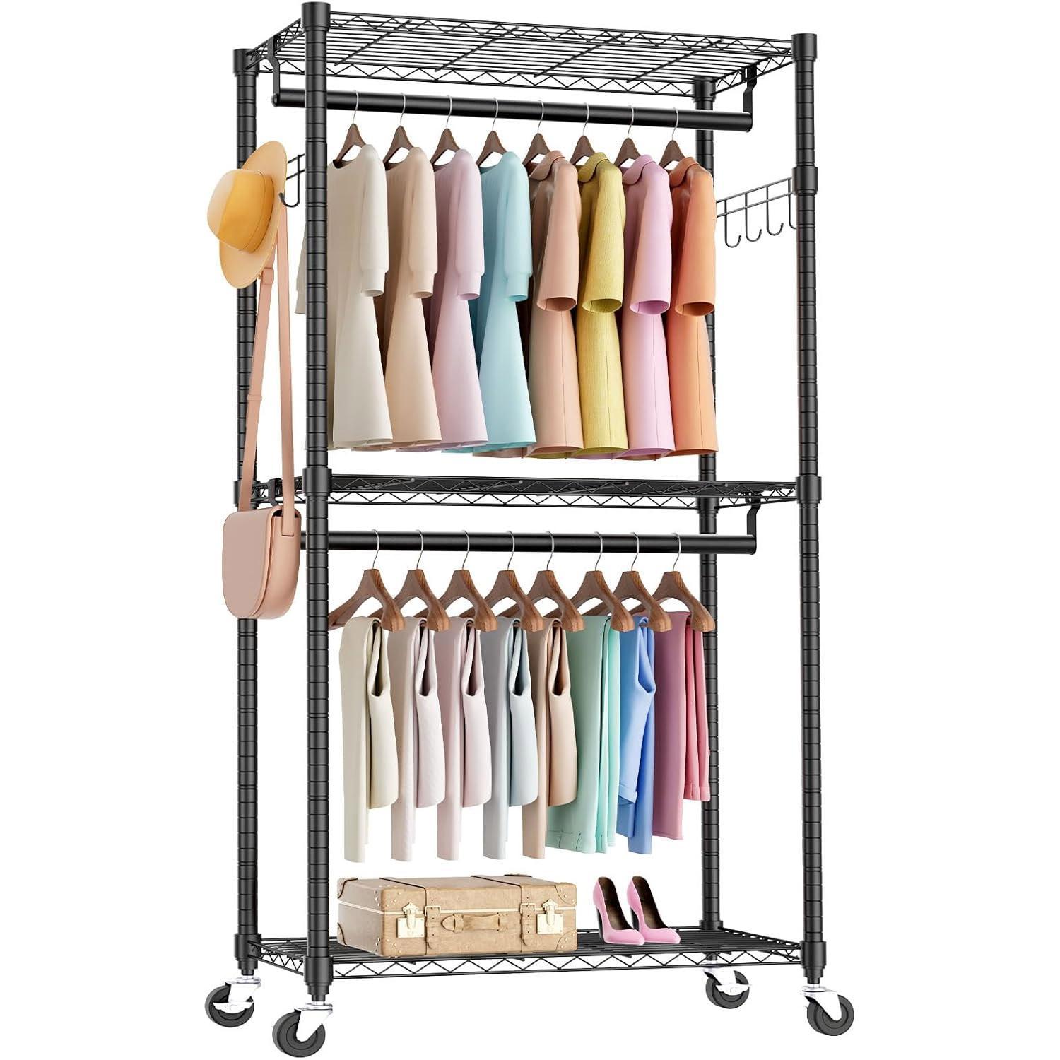 Sweetcrispy Heavy Duty Rolling Clothes 3-Tier Rack for $39.99 Shipped