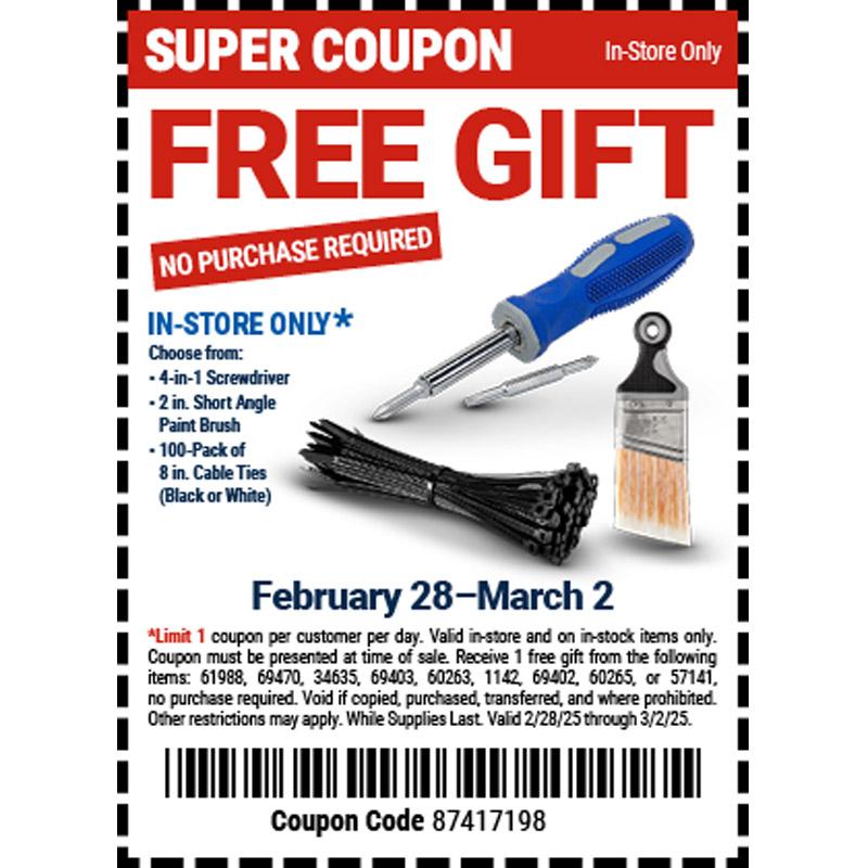 Free Harbor Freight Screwdriver or Paint Brush or Cable Ties