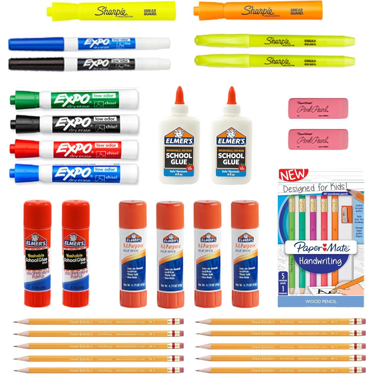 School Supplies Variety Pack Glue Sharpie Pencils for $6.44