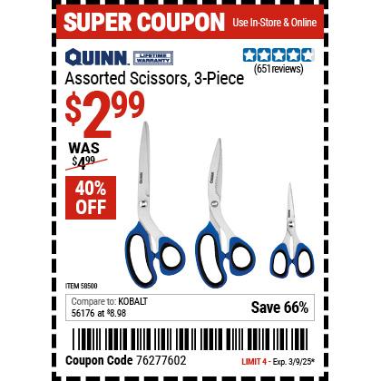 Harbor Freight In-Stores 3-Piece Assorted Scissors for $2.99