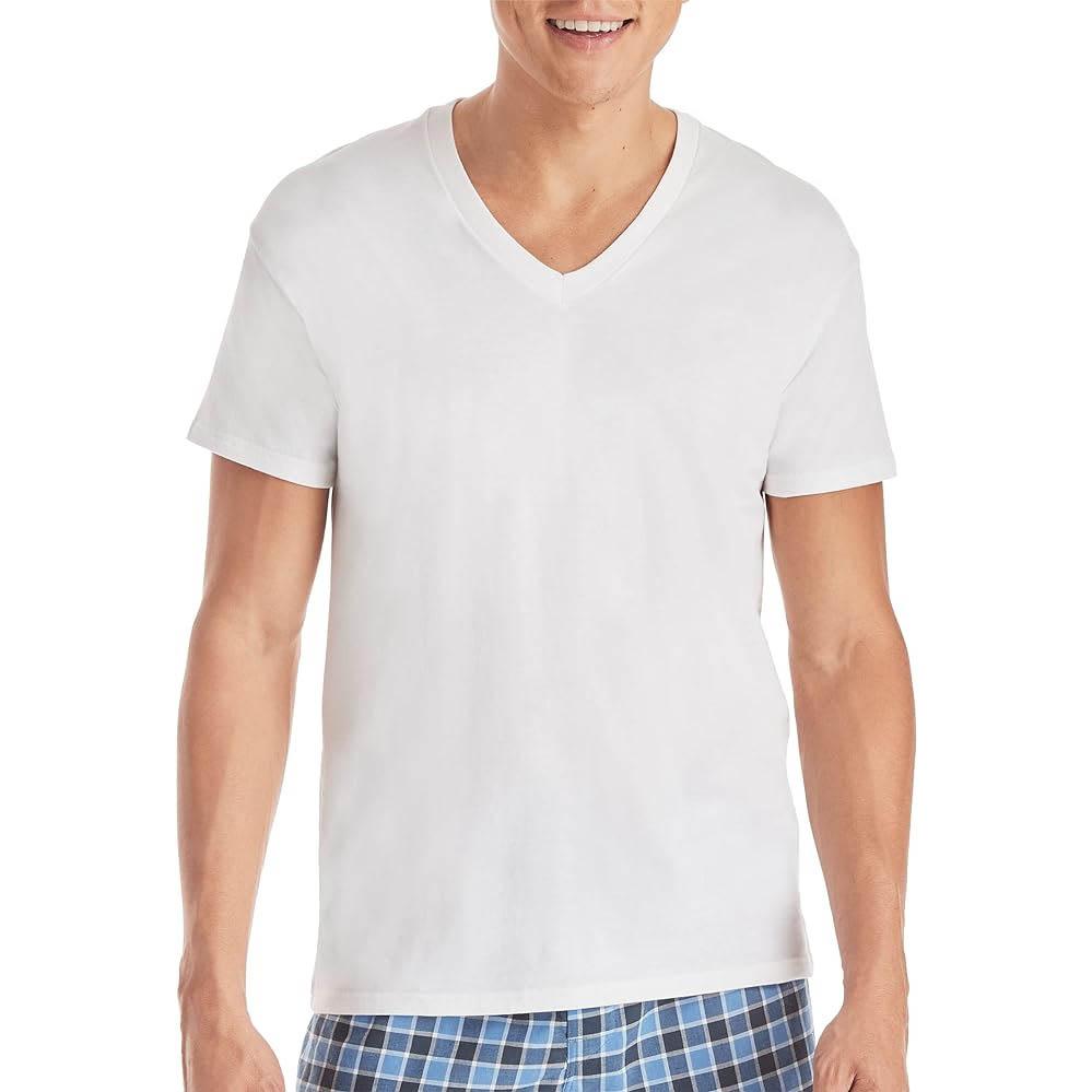 Hanes Mens Cotton Moisture-Wicking V-Neck T-Shirt 6 Pack for $12.92