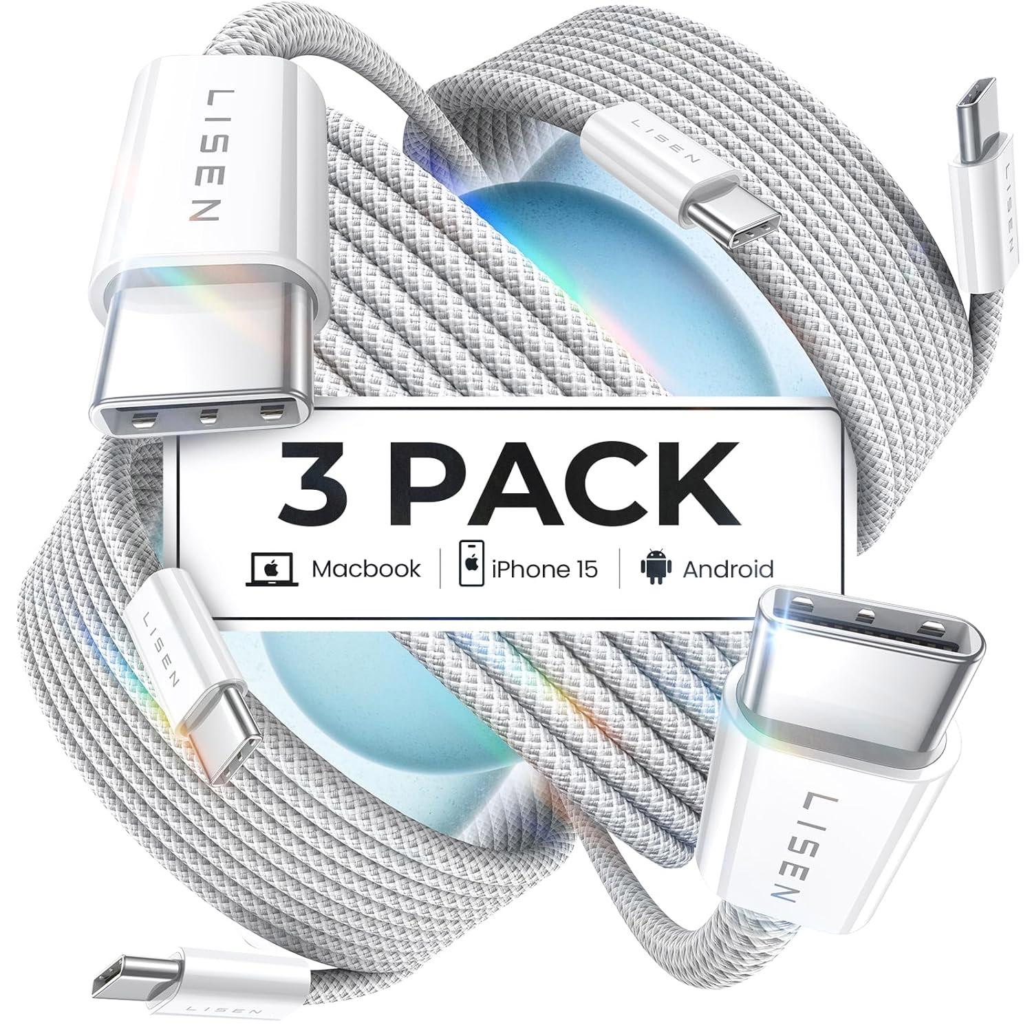 iPhone 16 15 USB-C 60w Cable 3 Pack by Lisen for $3.49