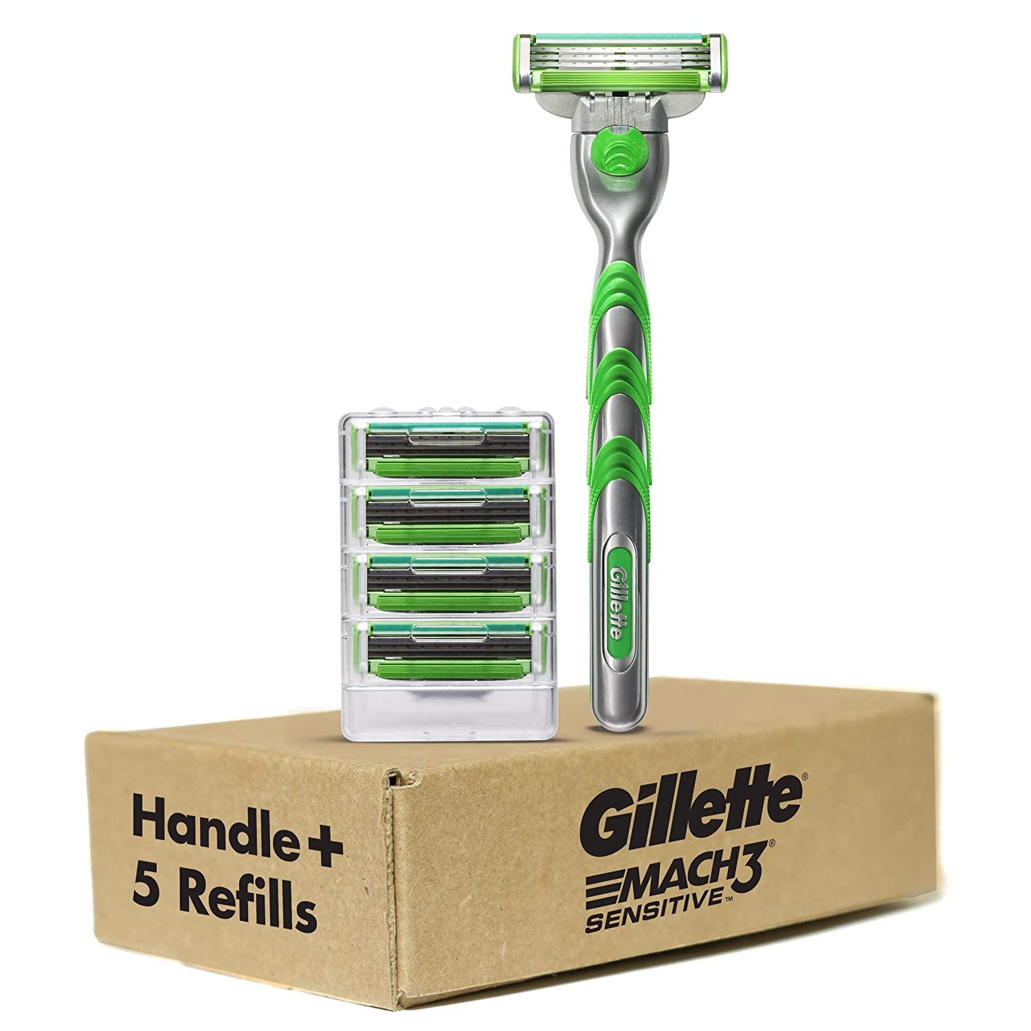 Gillette Mach3 Sensitive Mens Razor Handle + 5 Refills for $11.85