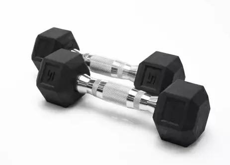 5-Lb Tru Grit Fitness Black Hex Rubber Pair Dumbbells for $4.50