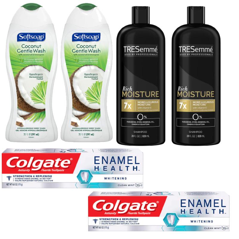 2 Softsoap Body Wash + 2 TRESemme + 2 Colgate Toothpastes for $4.14