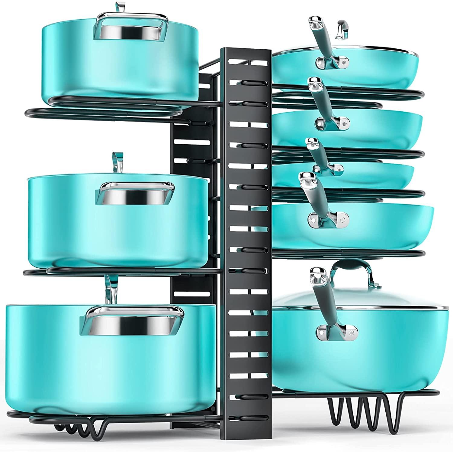Mudeela Adjustable Pan Organizer Rack for Kitchen Cabinets for $20.98