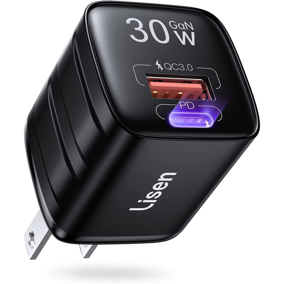 Lisen 30W 2-Port USB with USB-C GAN II Wall Charger for $11.54