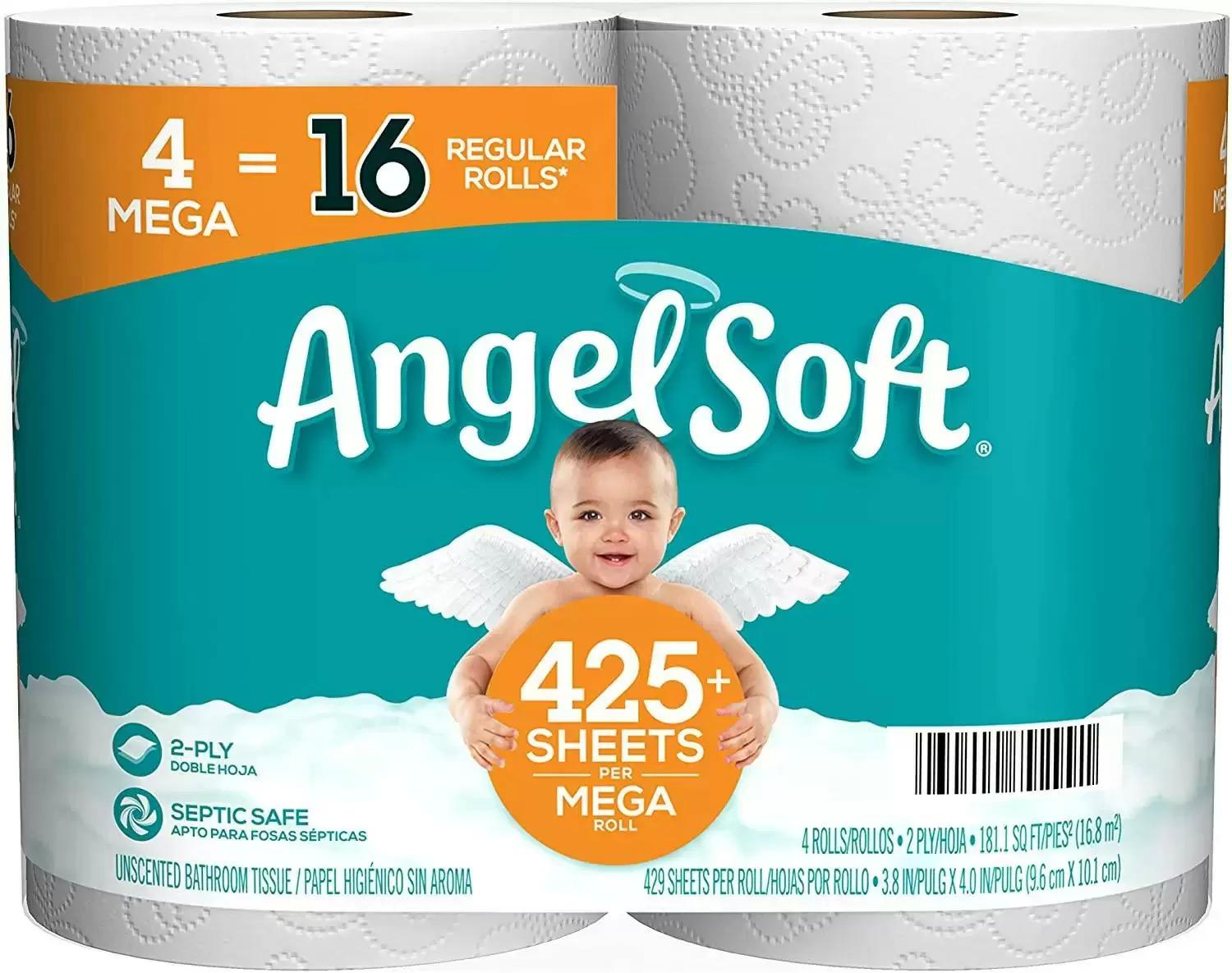 Angel Soft Mega Roll 2-Ply Bath Tissue Toilet Paper 16 Pack for $8.54