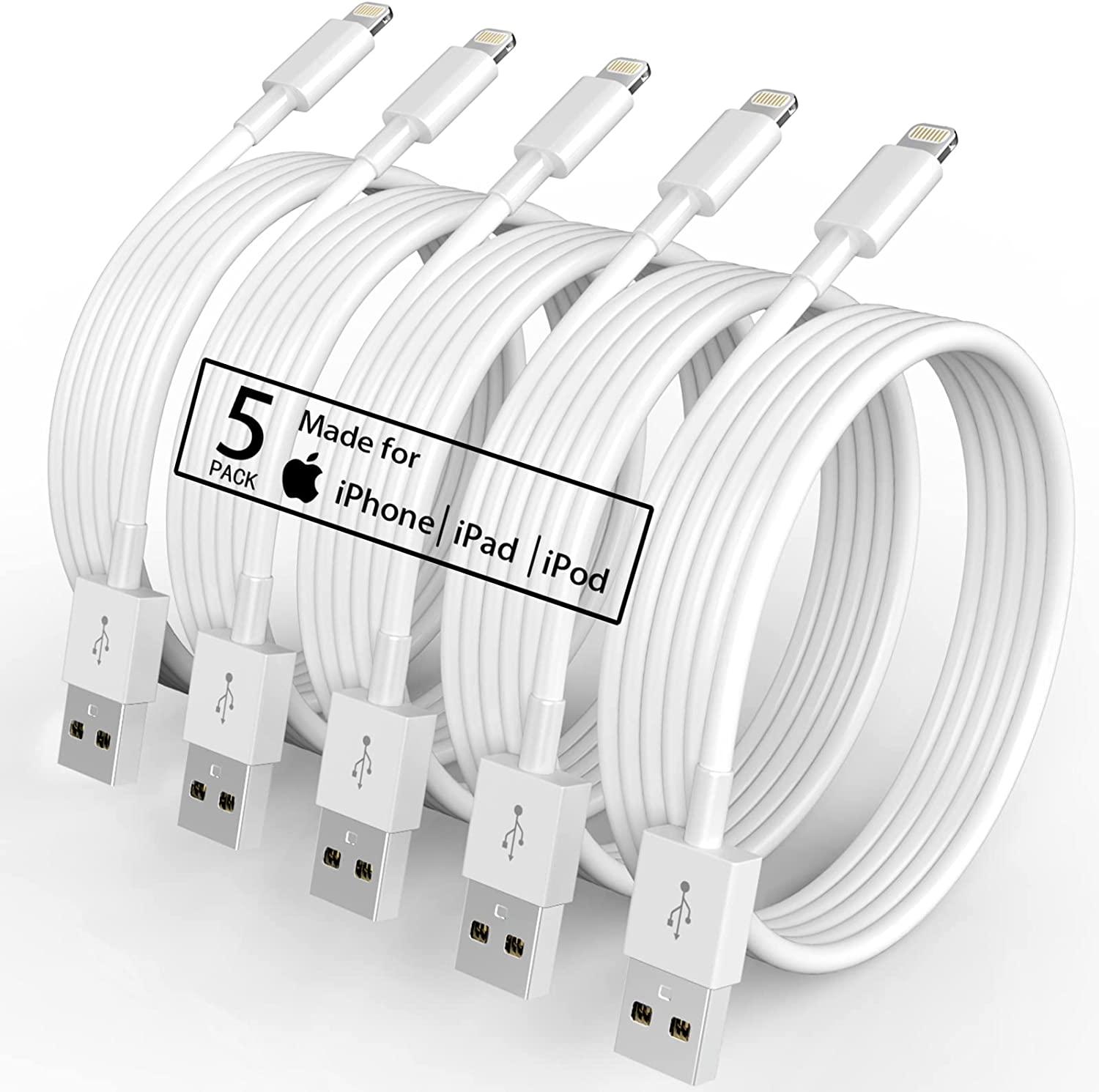 Apple MFi Certified Fast Charging Lightning Cables 5 Pack for $6.52