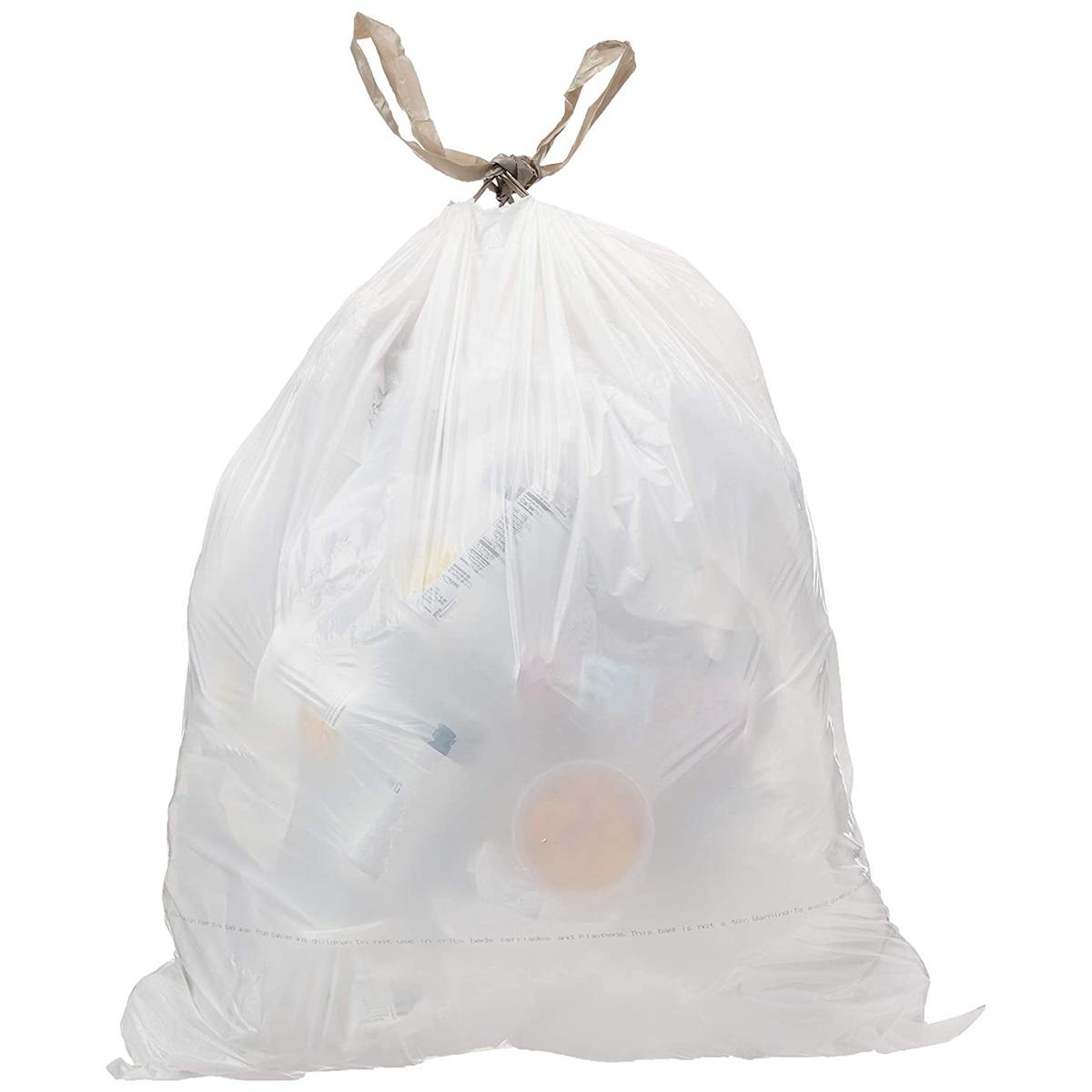 AmazonCommercial Custom Fit White Drawstring Trash Bags 62 Pack for $7.44