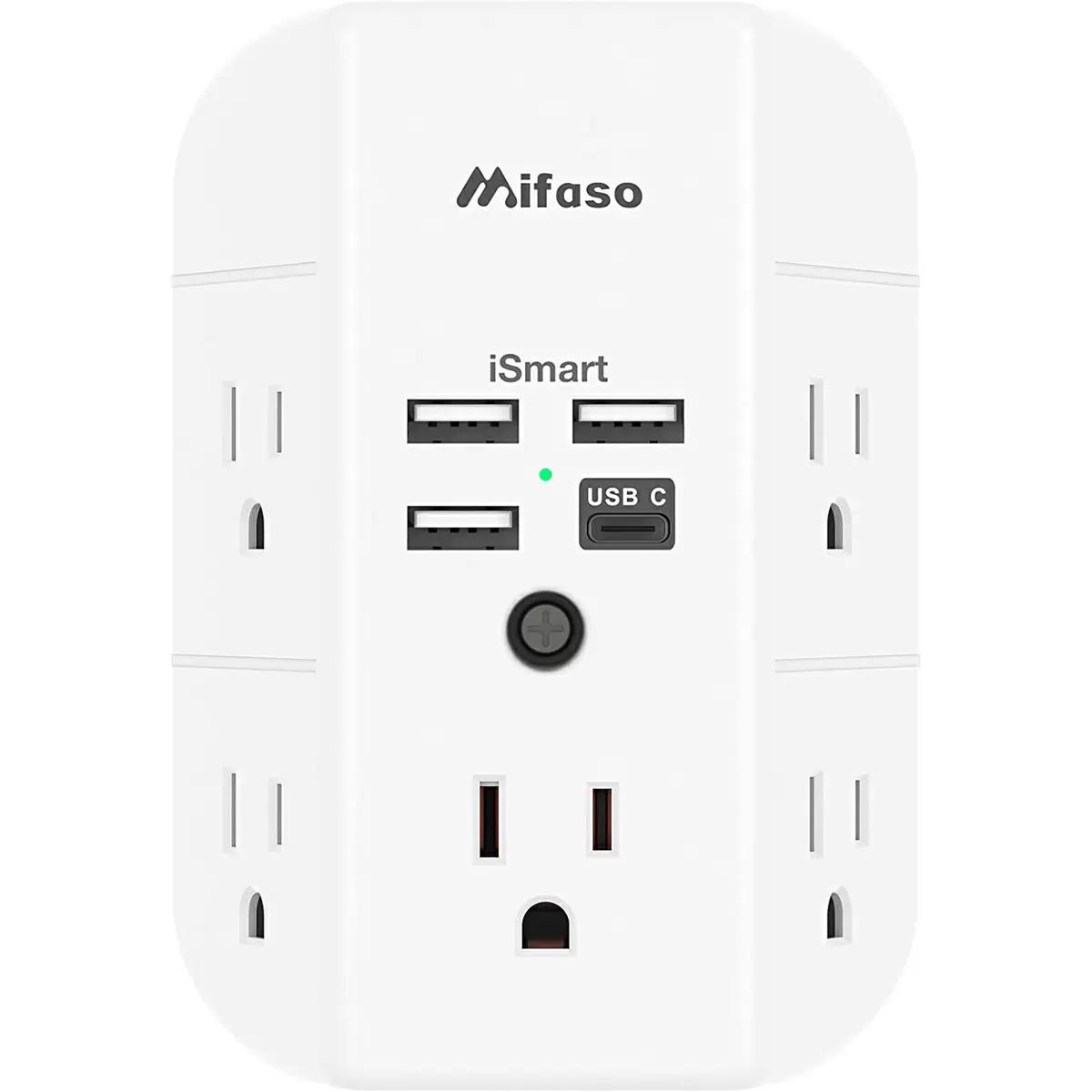 Mifaso 5-Outlet + 4 USB Wall Surge Protector Outlet Extender for $10.49