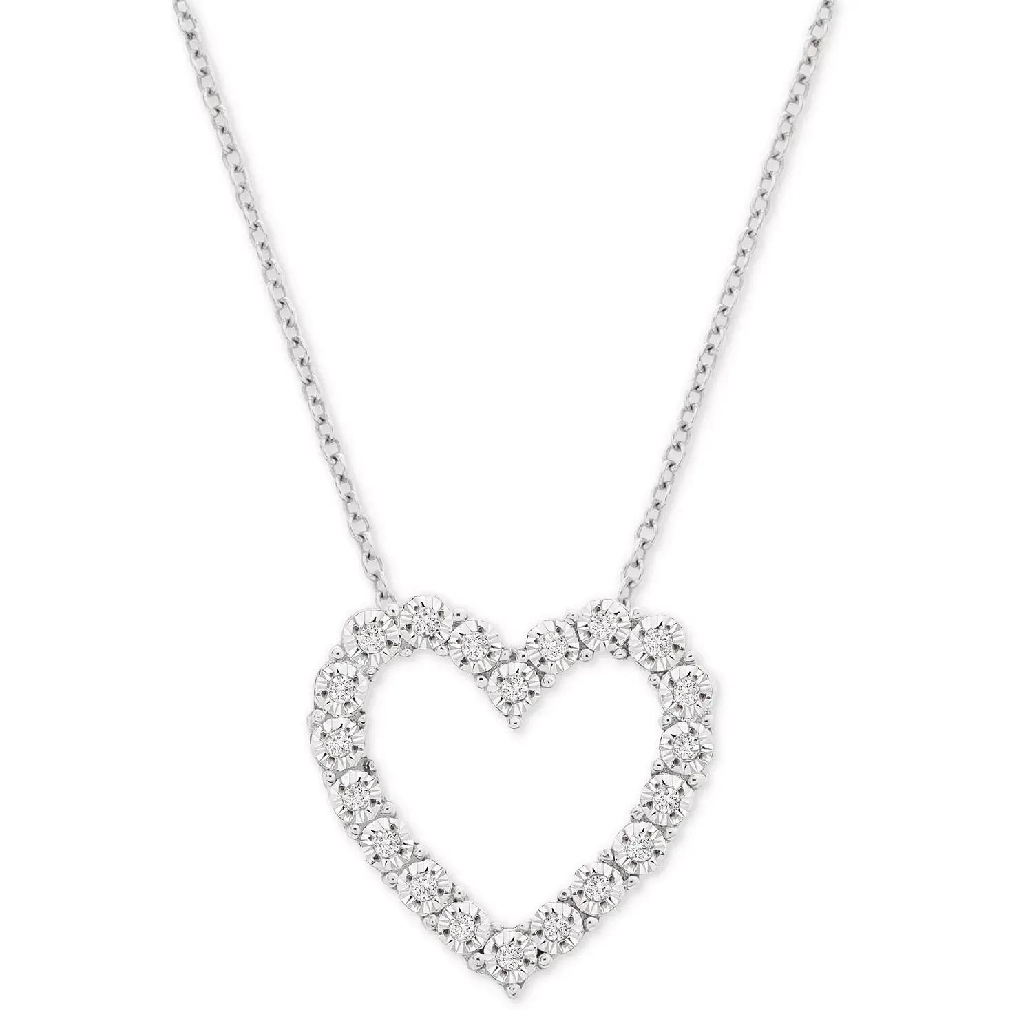 18in Macys Womens Diamond Heart Pendant Sterling Silver Necklace for $23.99 Shipped