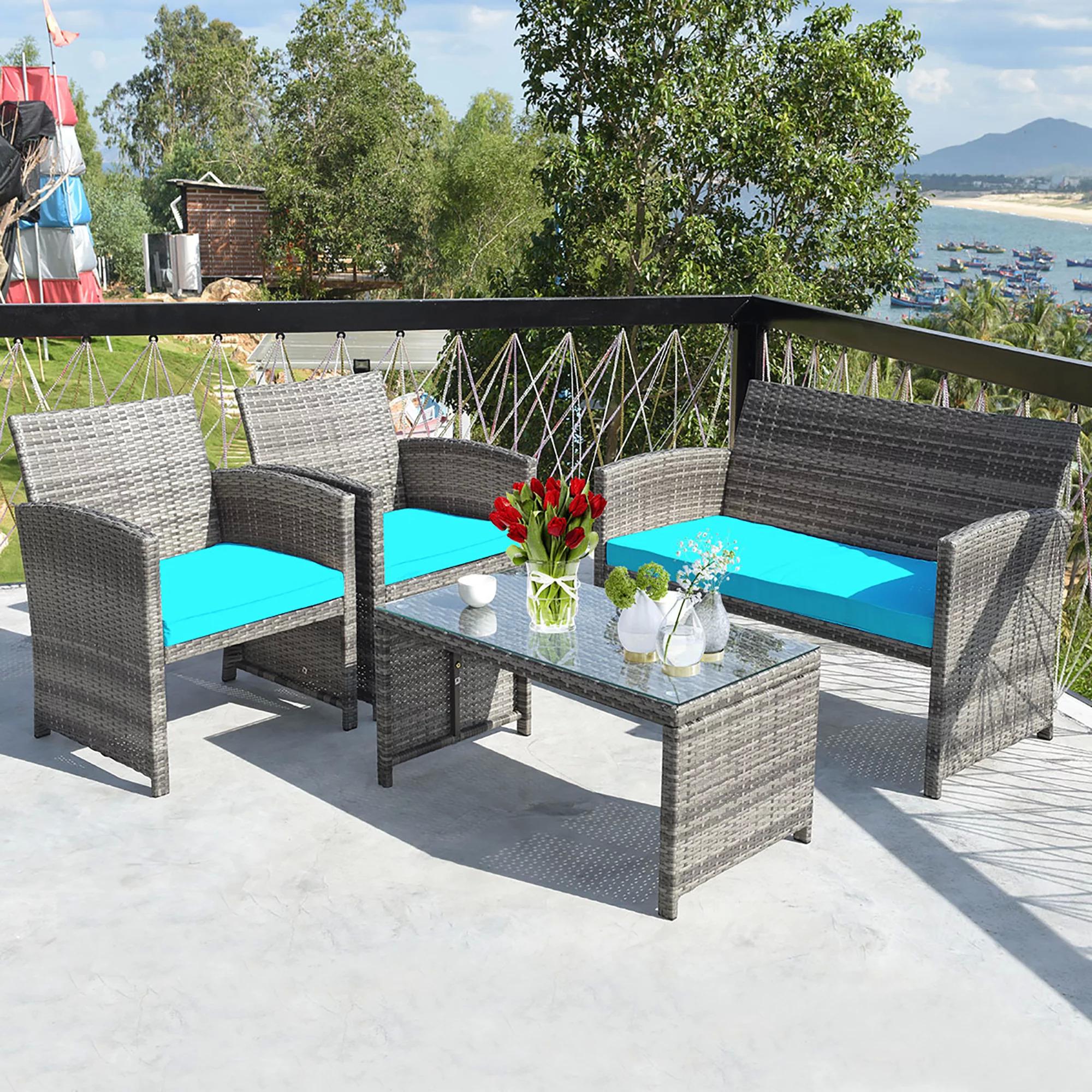 Costway Patio Rattan Conversation Glass Table Top Cushioned Sofa for $199.99 Shipped