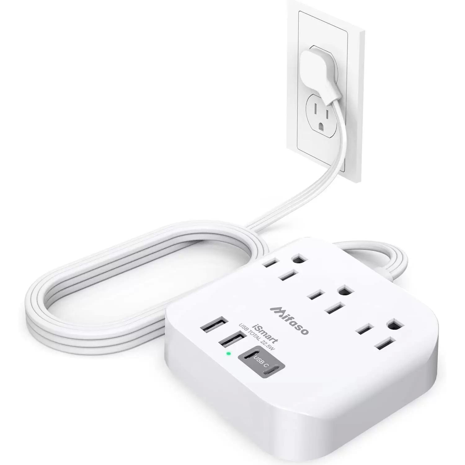 Flat Extension Cord with 3 Outlets and 4 USB for $10.09