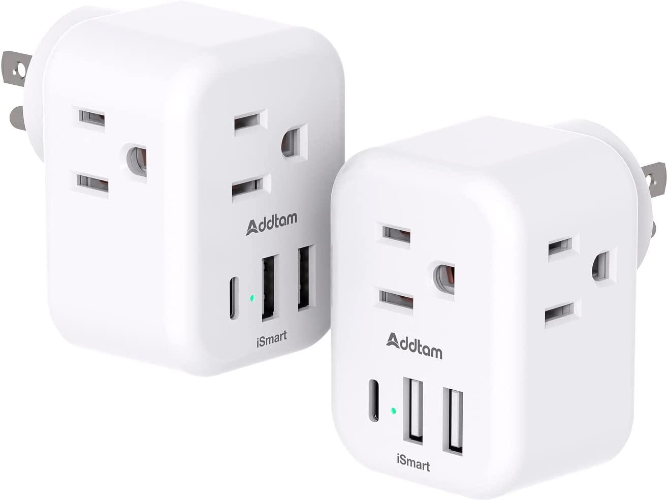 3-Outlet + 2 USB + 1 USB-C Wall Outlet Extender 2-Pack for $12.59