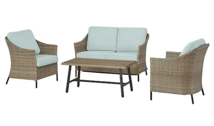 Park Pointe Wicker Patio Conversation Set with Seabreeze Cushions for $399 Shipped